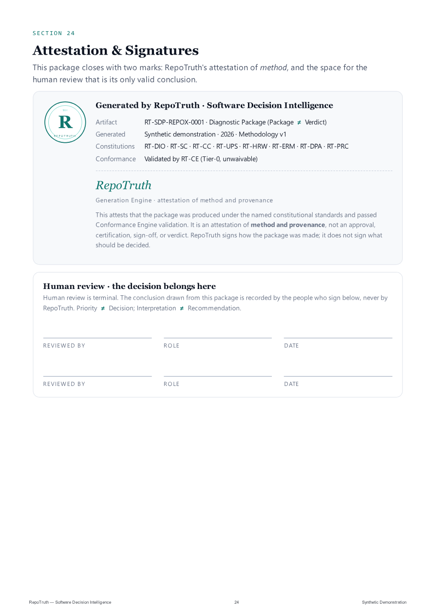 Synthetic Diagnostic Package — page 24 (attestation & signatures)
